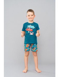 Italian Fashion Boys' pyjamas Crab, short sleeves, shorts - teal/print