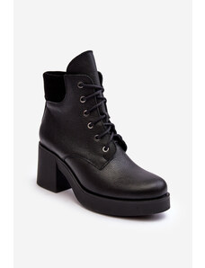 Kesi Women's High Heeled Leather Ankle Boots Black Lemar Leocera