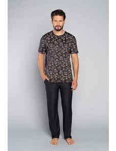 Italian Fashion Men's pyjamas Pinus, short sleeves, long legs - print/graphite