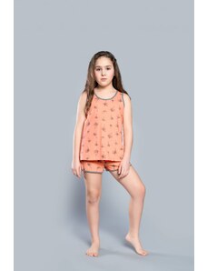 Italian Fashion Girl's pyjamas Madeira with wide straps, shorts - apricot print