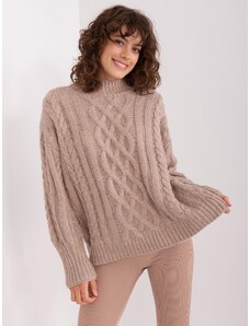 Fashionhunters Beige sweater with cables, loose fit