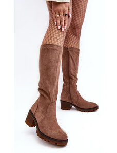 Kesi Women's over-the-knee boots with low heels, brown Beveta