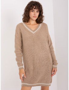 Fashionhunters Dark beige knitted dress with wool