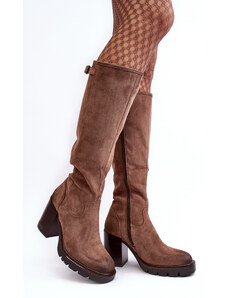 Kesi Women's chunky high-heeled boots, warm dark beige Alzeta