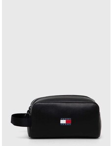 Usnjena kozmetična torbica Tommy Jeans črna barva