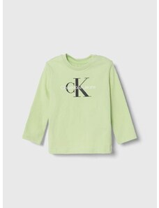 Otroška dolga majica Calvin Klein Jeans zelena barva