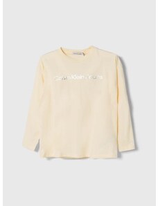 Otroška bombažna majica z dolgimi rokavi Calvin Klein Jeans bež barva