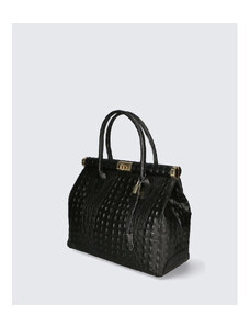 Večja luksuzna črna usnjena torbica za v roko Aliste Croco VERA PELLE