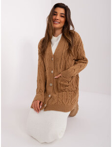 Fashionhunters Camel sweater with cable patterns