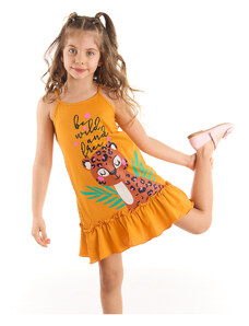 mshb&g Mushi Leo Girl's Leopard Print Oranžni trakovi Bombažna obleka