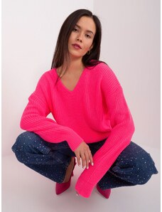 Fashionhunters Fluo pink oversize neckline sweater
