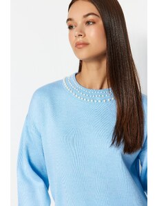 Trendyol Ice Blue Pearl podroben pulover za pletenine