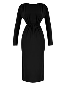 Trendyol črno pleteno podloženo okno / izrezano detajl elegantna večerna obleka
