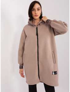 Fashionhunters Dark beige long zip-up sweatshirt