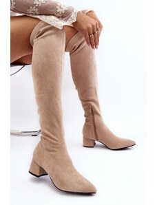 Kesi Women's over-the-knee boots with low heels, light beige Maidna