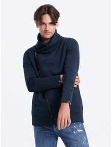 Ombre Clothing Trendovski temno moder pulover z okrasnimi zadrgami LONDON B1362