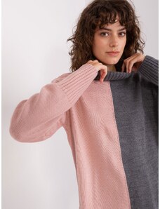 Fashionhunters Grey-pink long women's turtleneck sweater