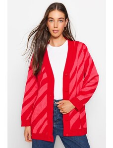 Trendyol rdeči živalski črtasti vzorec pulover Cardigan
