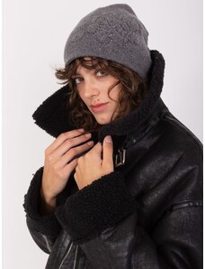 Fashionhunters Dark gray winter hat with appliqué