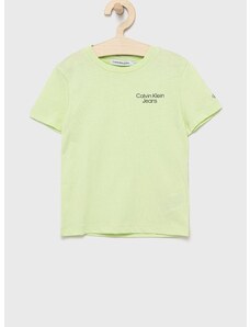 Otroški bombažen t-shirt Calvin Klein Jeans zelena barva
