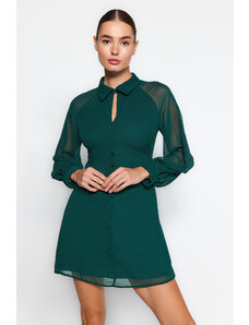 Trendyol Emerald Green Waist Button Podrobna Chiffon Mini tkana tkana obleka