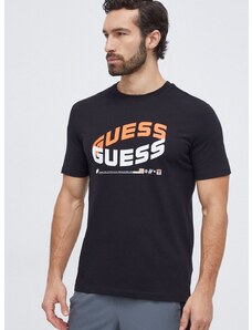 Bombažna kratka majica Guess moški, črna barva