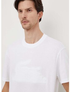 Bombažna kratka majica Lacoste moški, bela barva