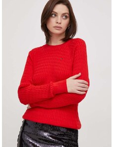 Bombažen pulover Tommy Hilfiger rdeča barva