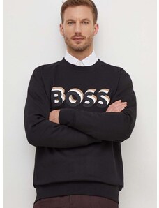 Bombažen pulover BOSS moška, črna barva
