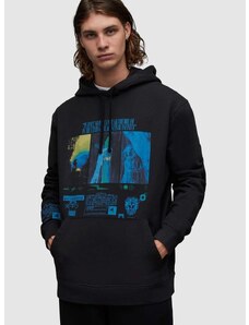 Bombažen pulover AllSaints Radiance moški, črna barva, s kapuco
