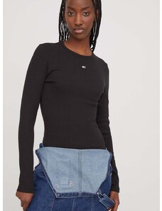 Majica z dolgimi rokavi Tommy Jeans ženski, črna barva