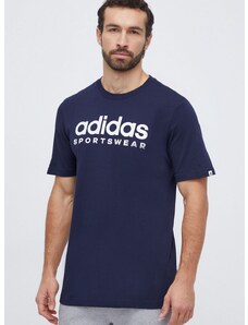 Bombažna kratka majica adidas moški, mornarsko modra barva