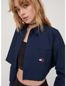 Bombažna srajca Tommy Jeans ženska, mornarsko modra barva