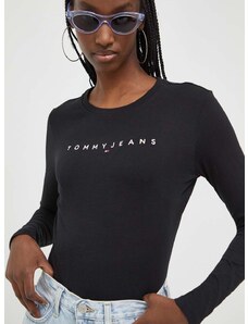 Bombažna majica z dolgimi rokavi Tommy Jeans črna barva