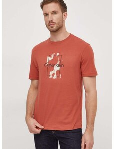 Bombažna kratka majica Calvin Klein moški, oranžna barva