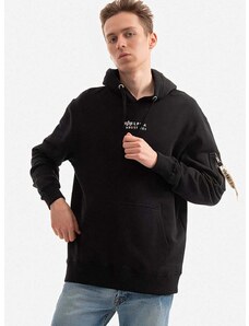 Bombažen pulover Alpha Industries moška, črna barva, s kapuco