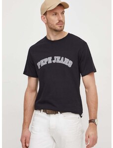 Bombažna kratka majica Pepe Jeans moški, črna barva