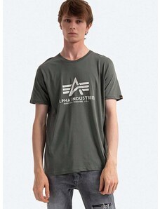 Bombažna kratka majica Alpha Industries Basic zelena barva