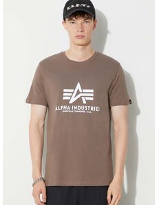 Bombažna kratka majica Alpha Industries moški, bež barva
