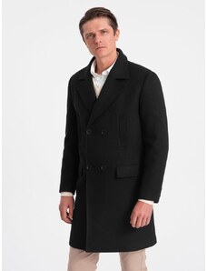 Ombre Clothing Podložen črn dvovrsten moški plašč V4 OM-COWC-0107