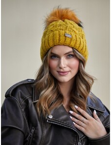 FASARDI Mustard winter hat with glittering thread with braids