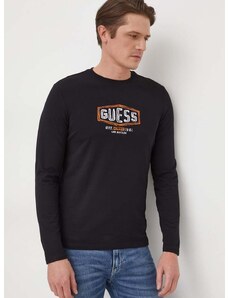 Majica z dolgimi rokavi Guess moški, črna barva