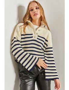 Bianco Lucci ženski pulover za pletenine s črtastimi gumbi
