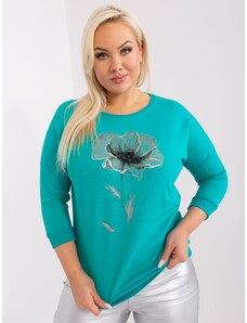Fashionhunters Turquoise women's plus size blouse with appliqué