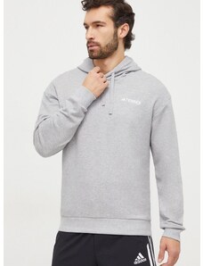 Športni pulover adidas TERREX siva barva, s kapuco