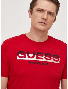 Bombažna kratka majica Guess moški, rdeča barva