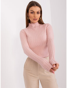 Fashionhunters Light pink fitted turtleneck sweater
