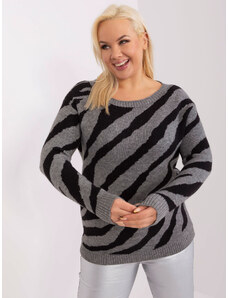Fashionhunters Grey women's oversized sweater with animal print