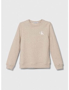 Otroški bombažen pulover Calvin Klein Jeans bež barva