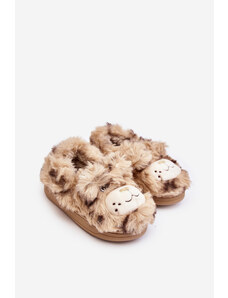 Kesi Children's fur slippers with teddy bear, Beige Apolania